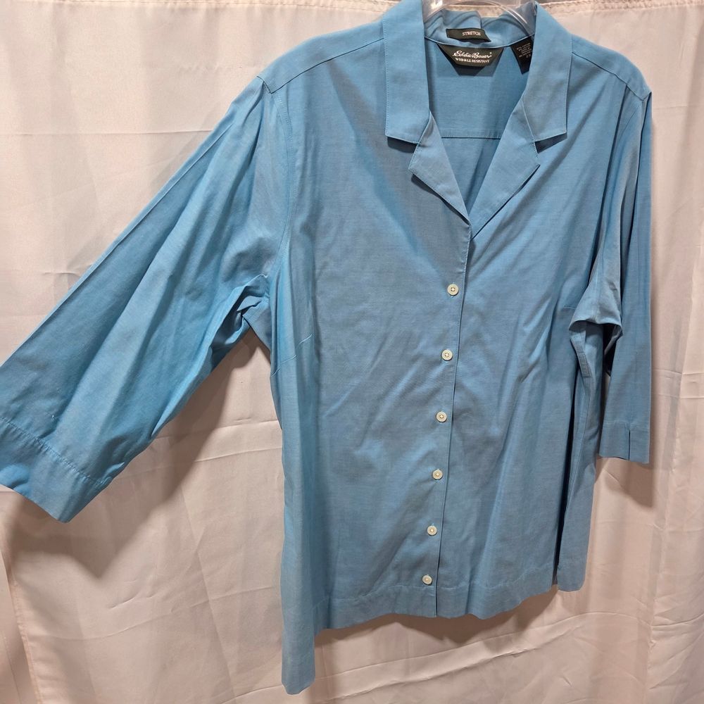 Eddie Bauer Blue Wrinkle Resistant Stretch Blouse Sz 2X Coastal Grandmother